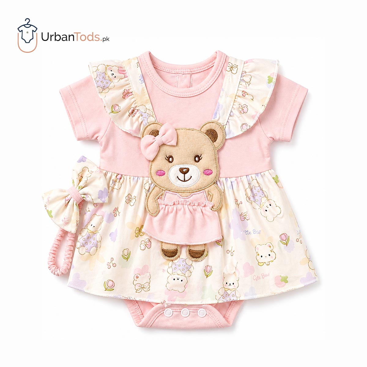 Just Born Poweder Pink Bear Frock Romper