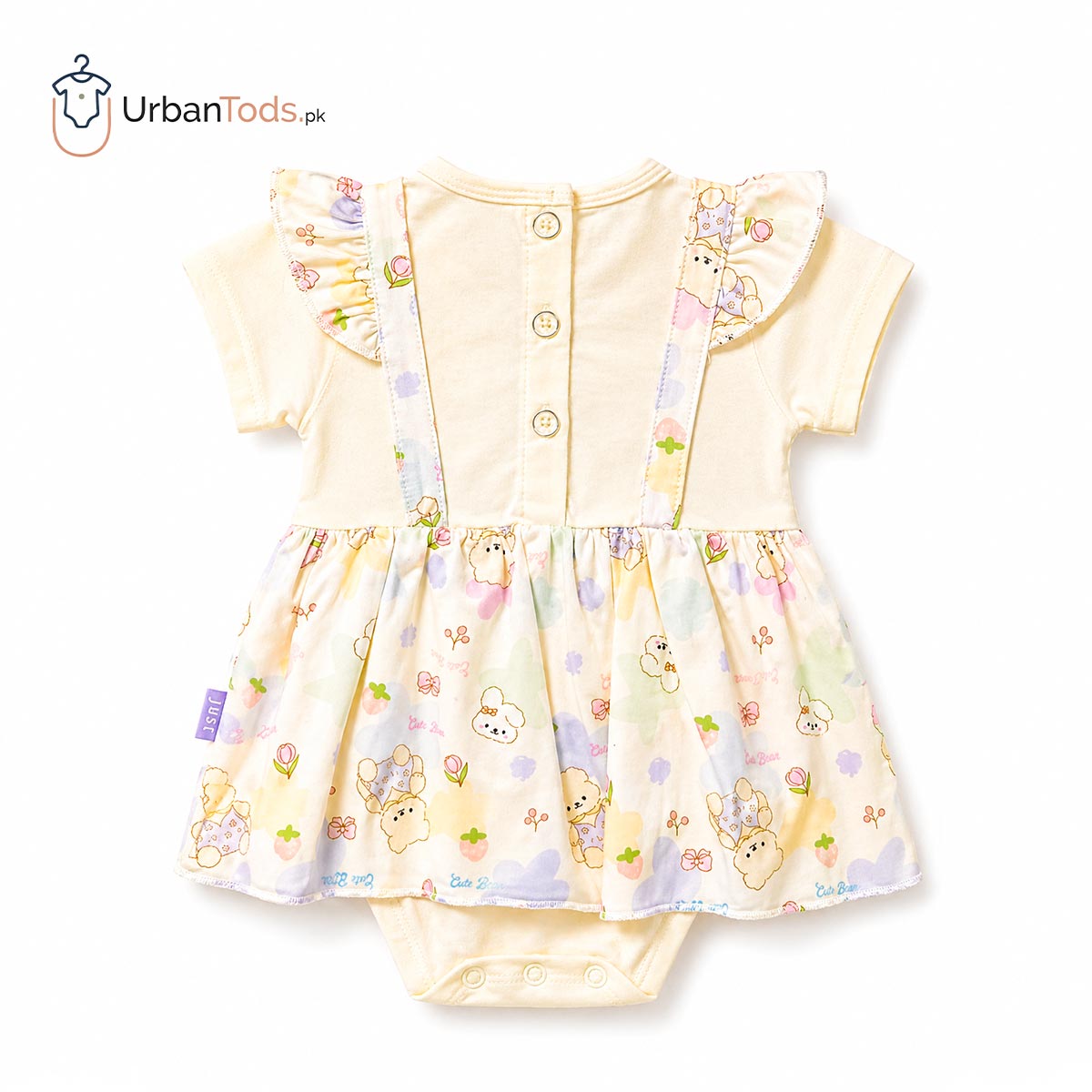 Just Born Poweder Yellow Bear Frock Romper