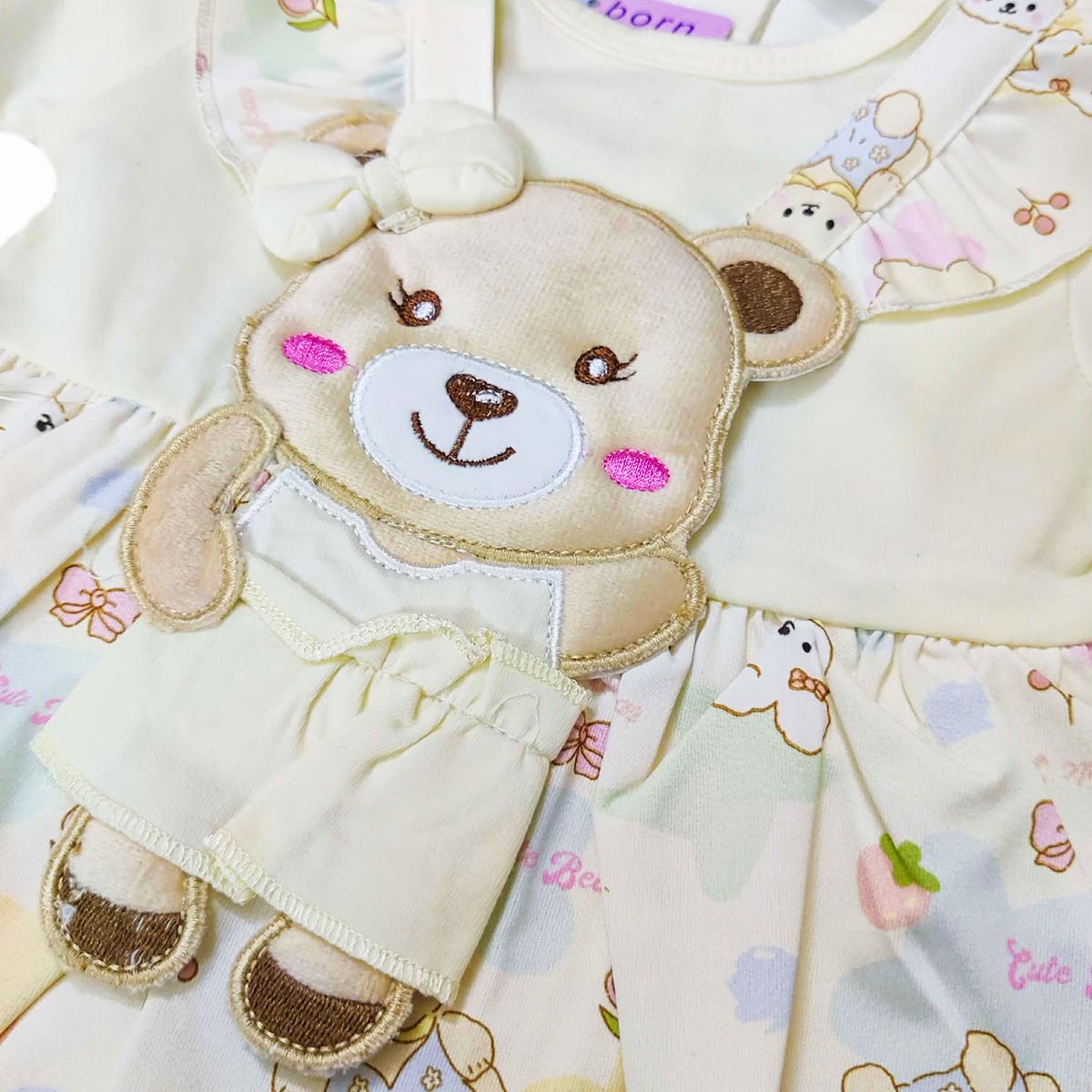 Just Born Poweder Yellow Bear Frock Romper