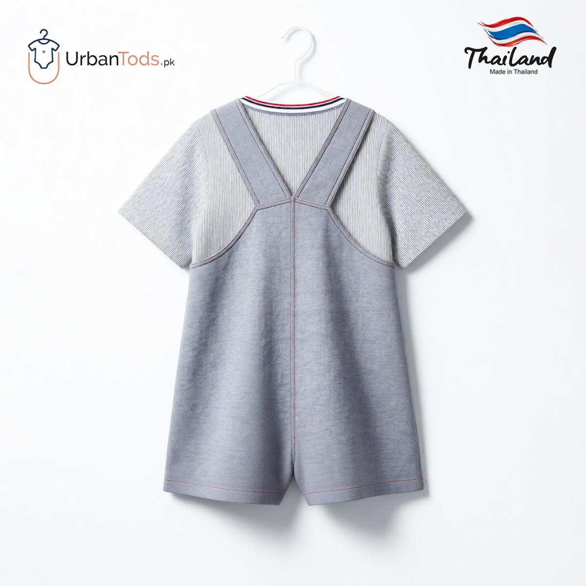 KIDS LIGHT GREY SHARK FRIEND STRIPED POLO & OVERALL SET