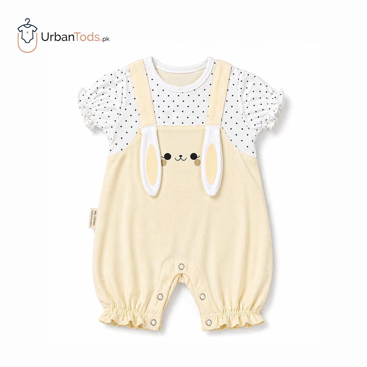 KIDS PASTEL YELLOW POLKA DOT BUNNY ROMPER