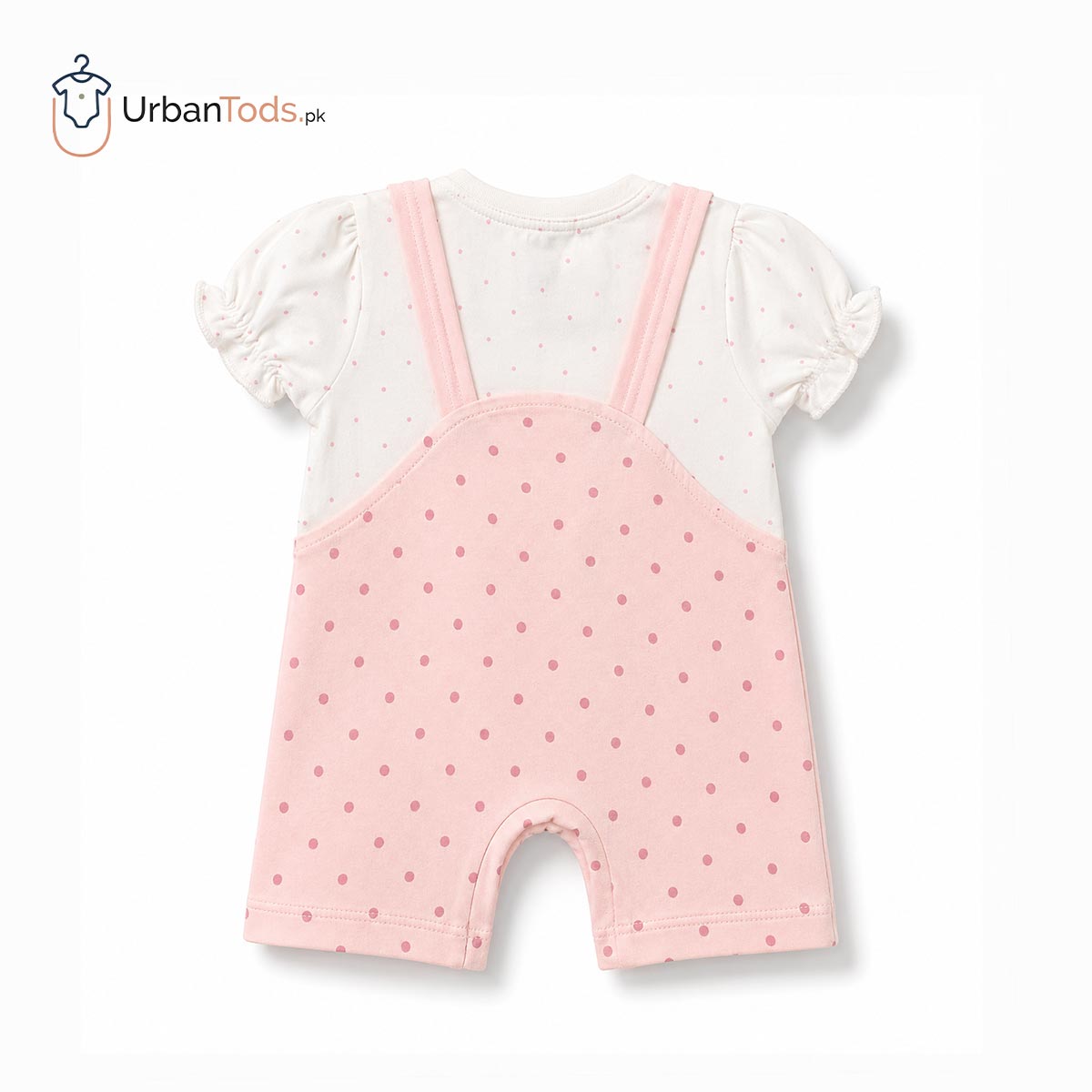 KIDS PINK KITTY POLKA DOT ROMPER WITH CAP