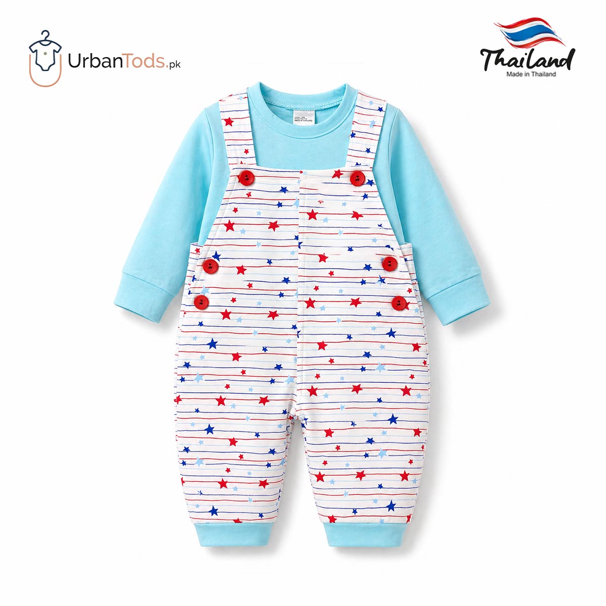 KIDS PREMIUM BLUE STAR STRIPE 2 PCS DUNGAREE SET