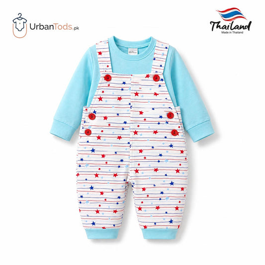 Kids Premium Blue Star Stripe 2 Pcs Dungaree Set