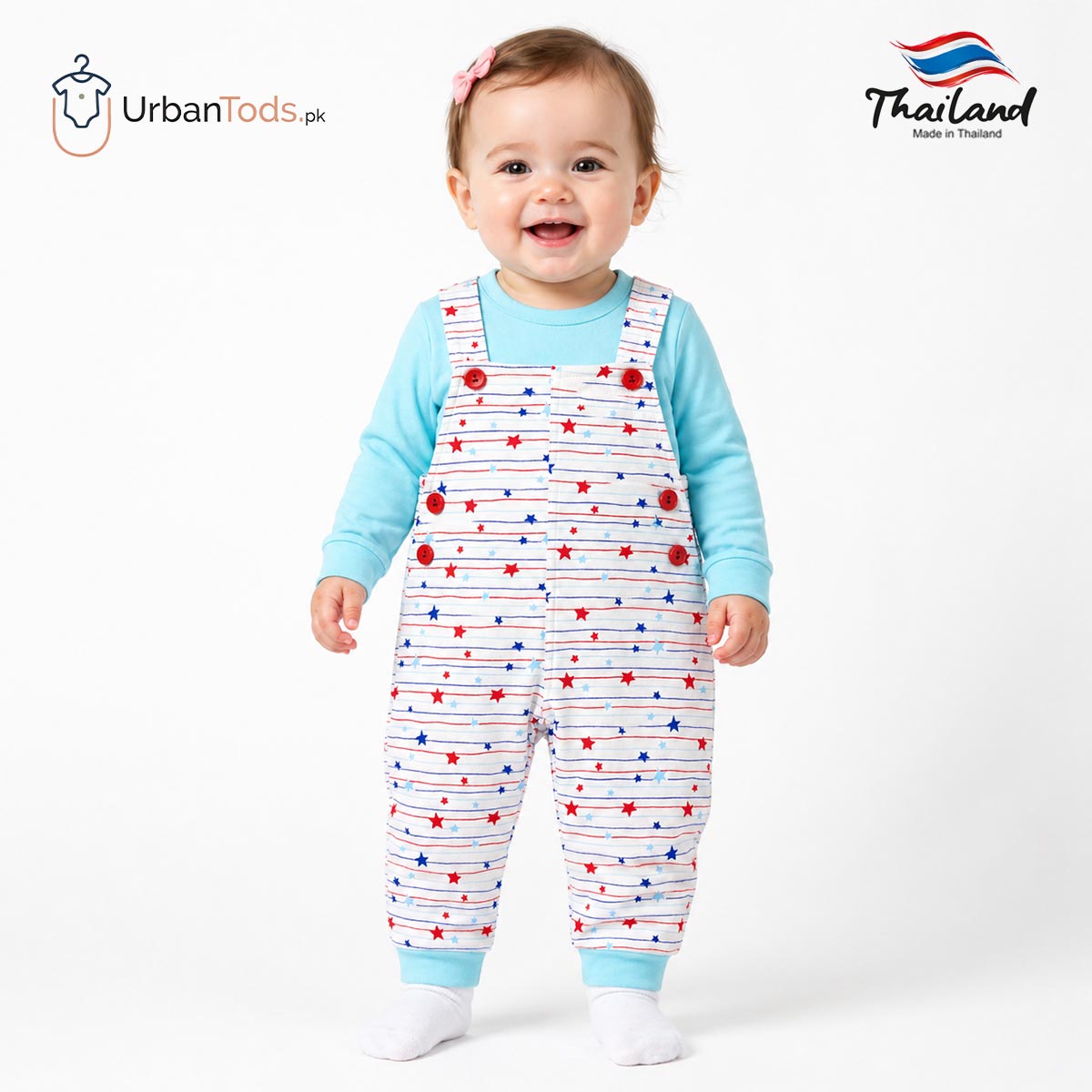 KIDS PREMIUM BLUE STAR STRIPE 2 PCS DUNGAREE SET