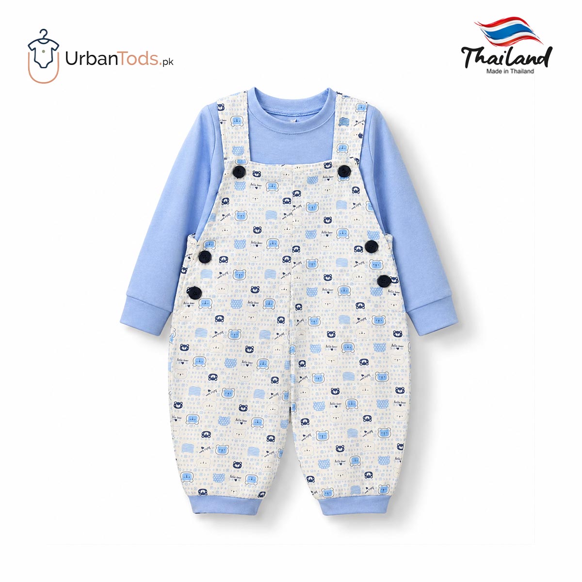 KIDS PREMIUM SKY BLUE BEAR 2 PCS DUNGAREE SET
