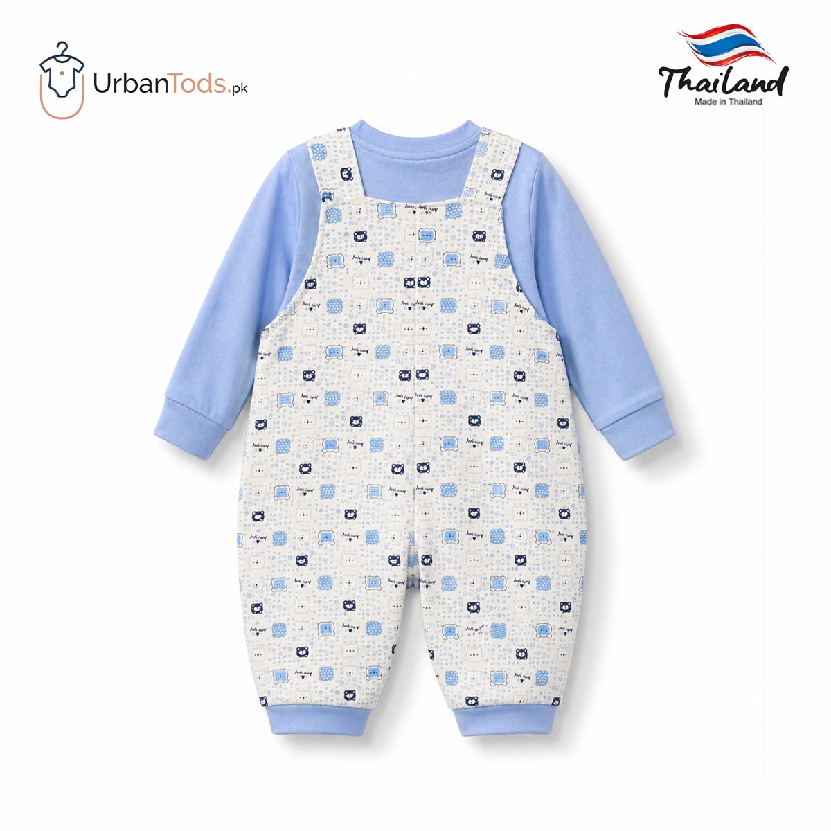 KIDS PREMIUM SKY BLUE BEAR 2 PCS DUNGAREE SET