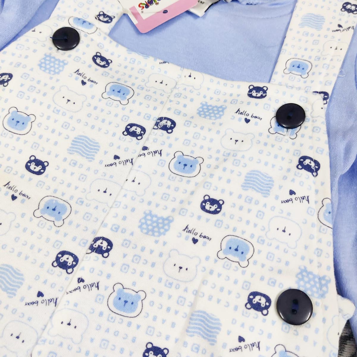 KIDS PREMIUM SKY BLUE BEAR 2 PCS DUNGAREE SET