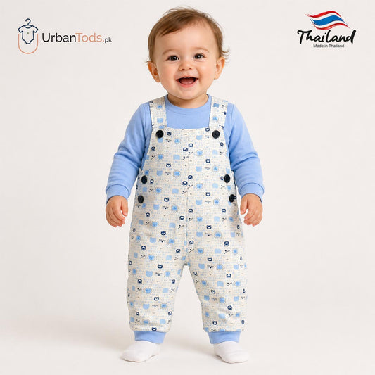 KIDS PREMIUM SKY BLUE BEAR 2 PCS DUNGAREE SET
