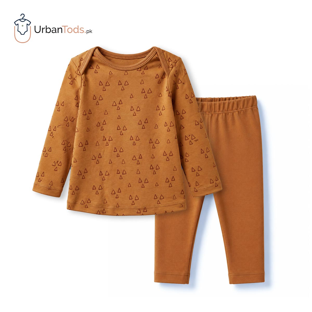 KIDS RUSTIC BROWN GEOMETRIC LONG SLEEVE T-SHIRT SET