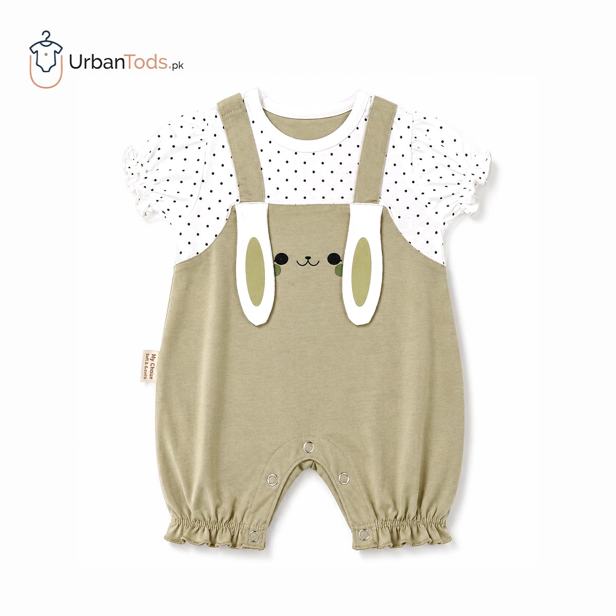 KIDS SAGE GREEN POLKA DOTY BUNNY ROMPER