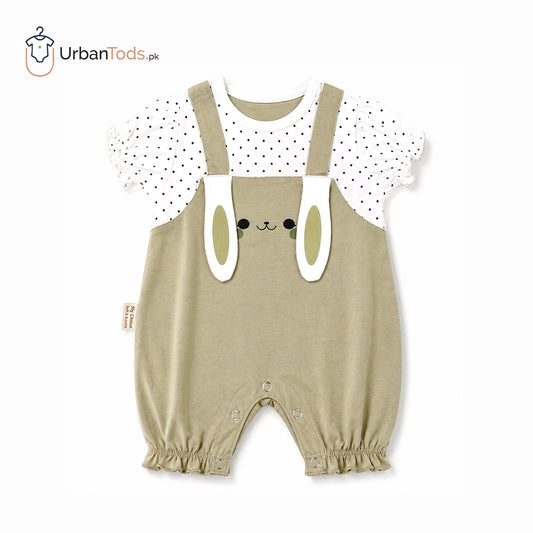 KIDS SAGE GREEN POLKA DOTY BUNNY ROMPER