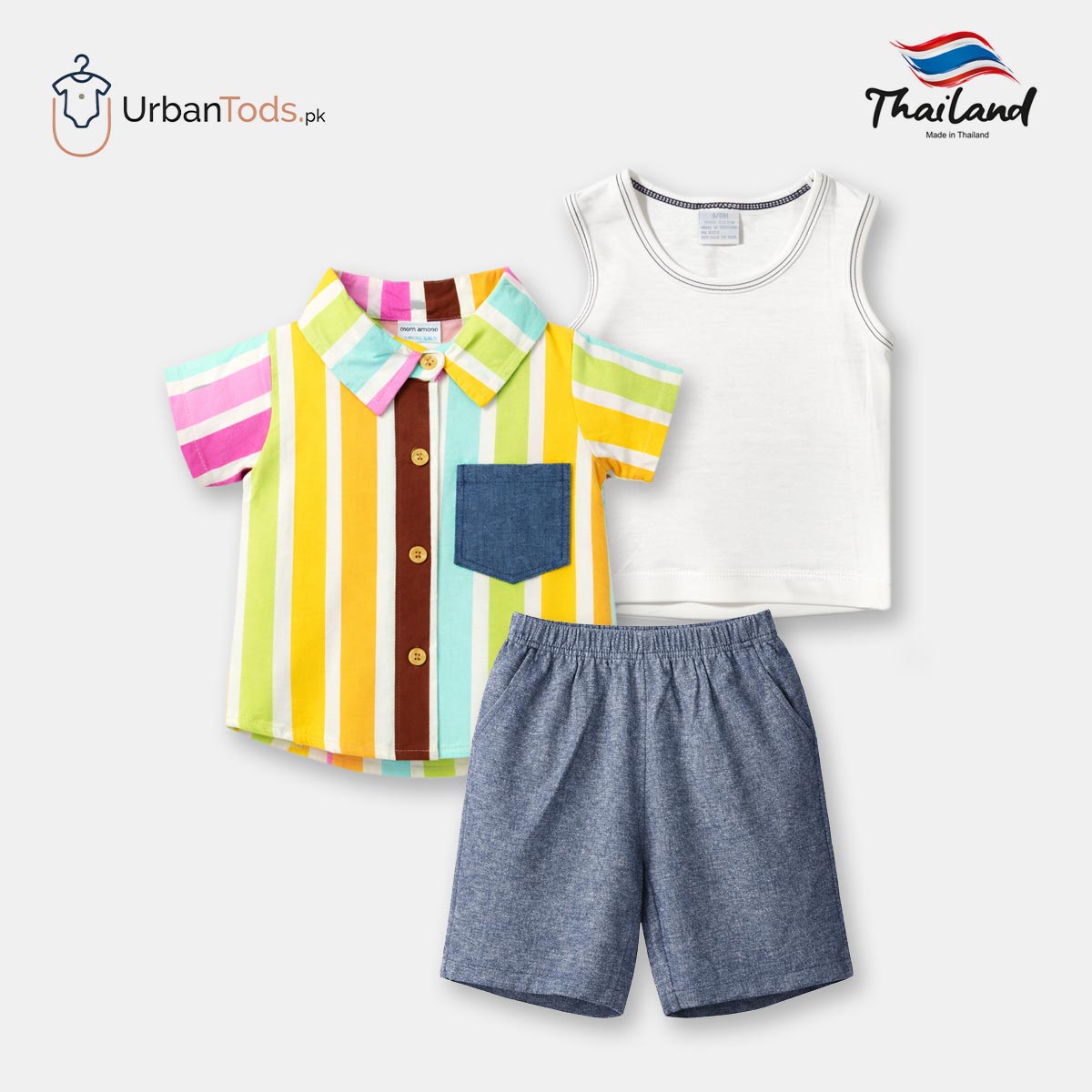 KIDS VIBRANT MULTICOLOR STRIPED 3 PCS SET