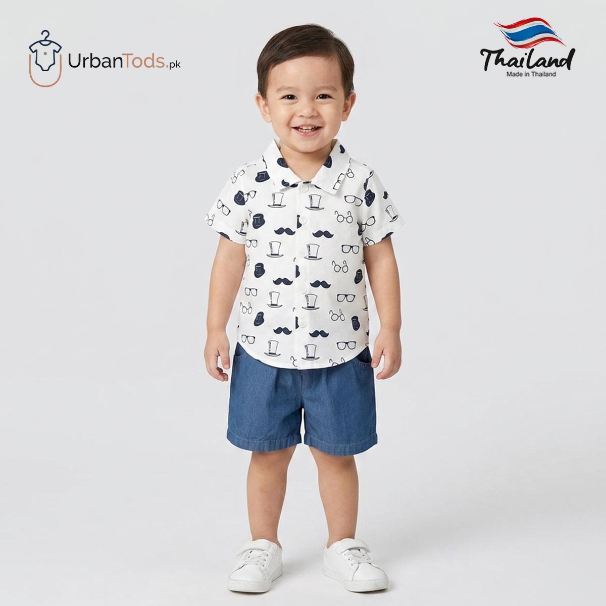 KIDS WHITE LITTLE GENTLEMAN T-SHIRT WITH SHORTS 2 PCS SET