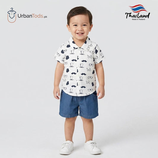 KIDS WHITE LITTLE GENTLEMAN T-SHIRT WITH SHORTS 2 PCS SET