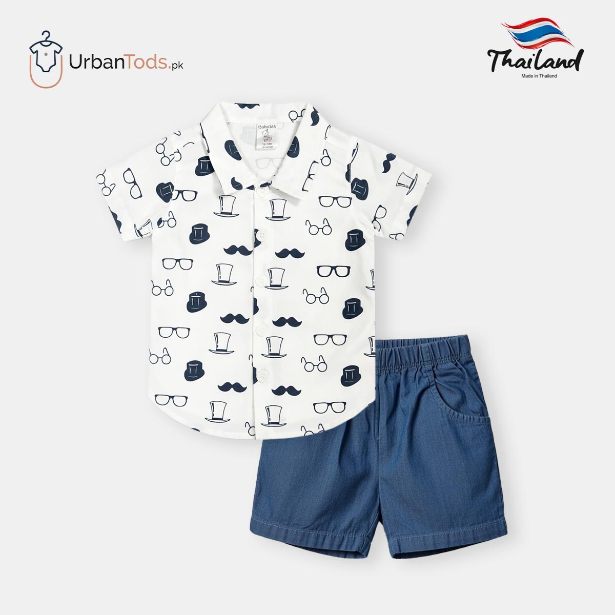 KIDS WHITE LITTLE GENTLEMAN T-SHIRT WITH SHORTS 2 PCS SET