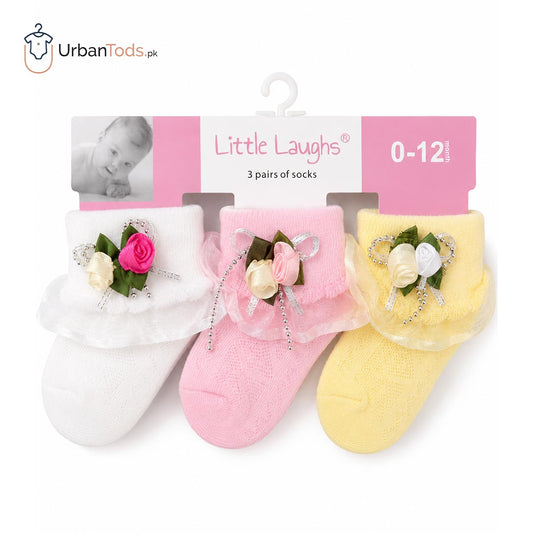 LITTLE LAUGH FLORAL & LACE RUFFLE SOCKS SET 3 PACK