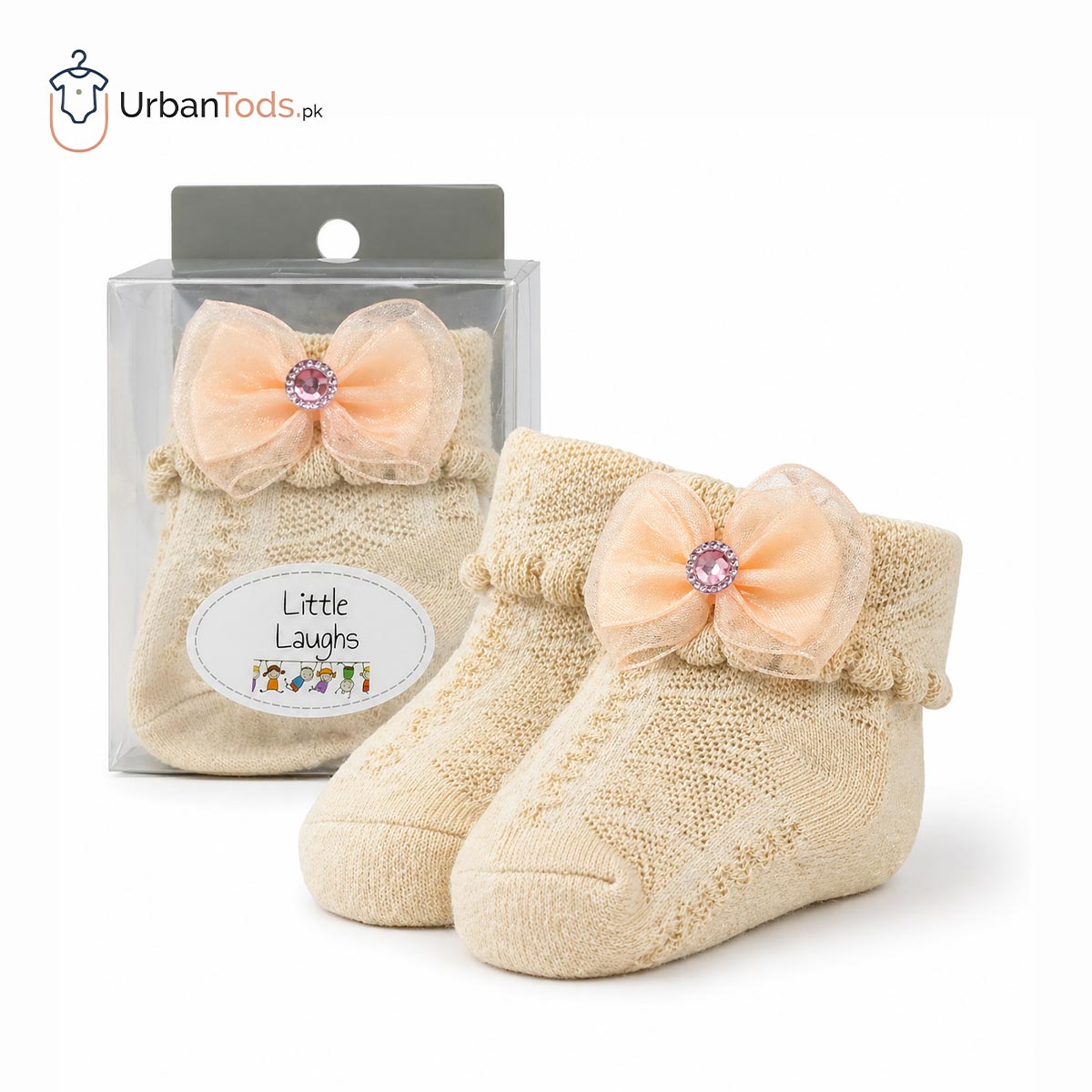 LITTLE LAUGHS BEIGE ACCENT BOW BABY BOOTIES