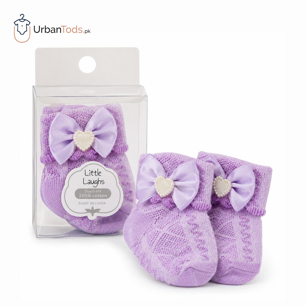 LITTLE LAUGHS LAVENDER BOW ACCENT BABY BOOTIES