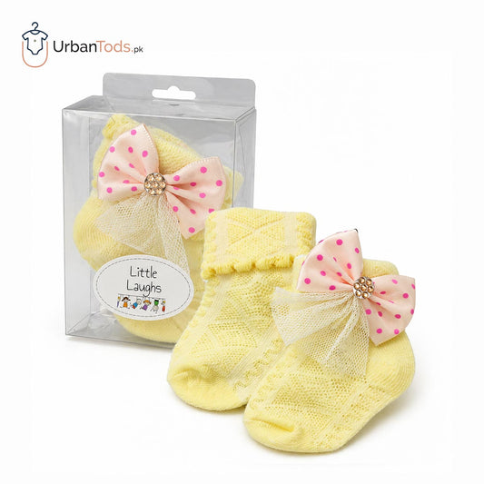 Little Laughs Lemon Yellow Bow Accent Baby Booties