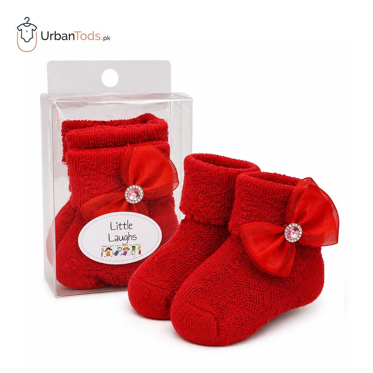 LITTLE LAUGHS RED BOW ACCENT BABY BOOTIES