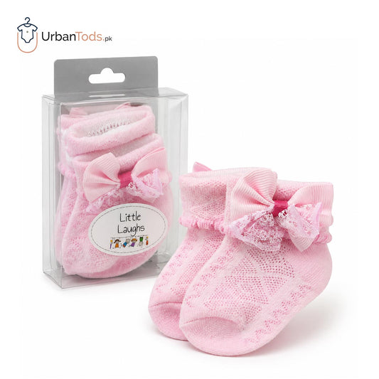 Little Laughs Soft Pink Bow Accent Baby Booties