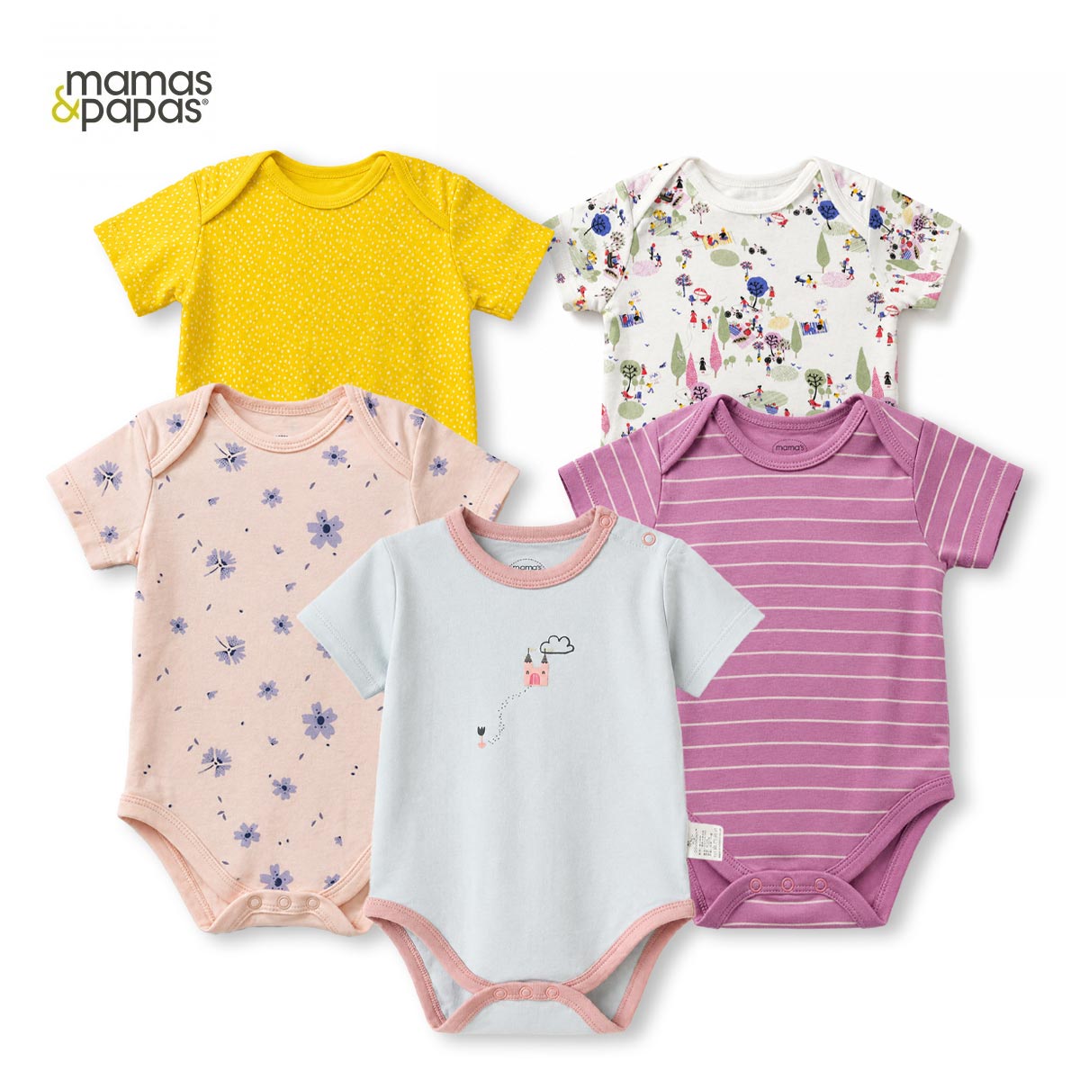 MAMAS & PAPAS WHIMSICAL GARDEN 5 PACK BODYSUITS