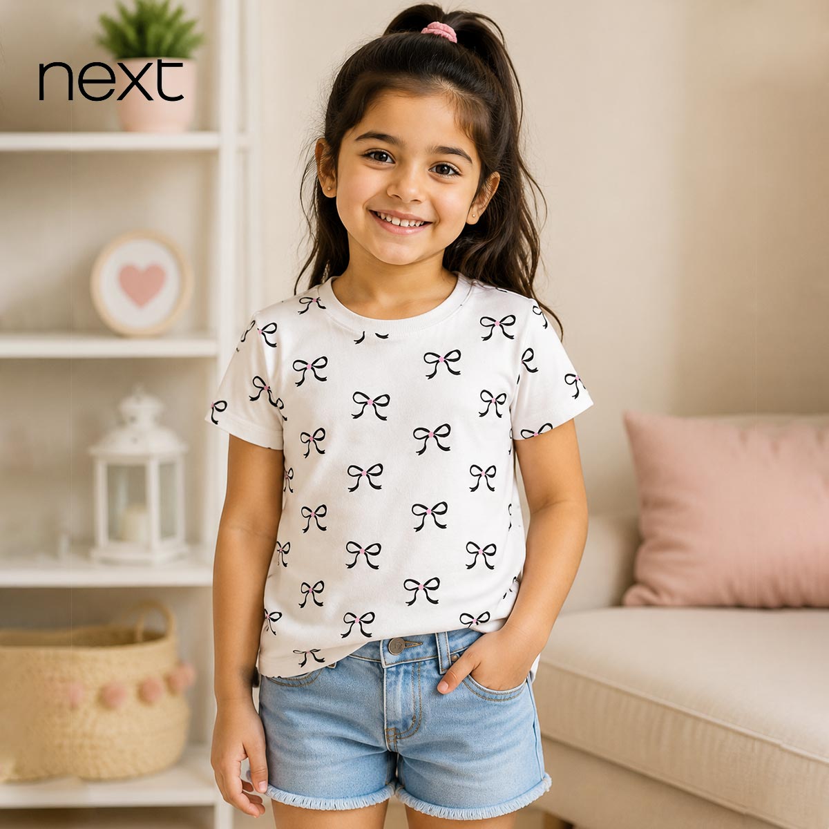 NEXT OFF WHITE SWEET BOWS ALL OVER PRINT T-SHIRT