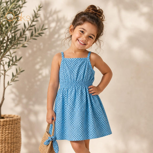 OAKS BLUE PLKA DOTTED STRAPPY DRESS