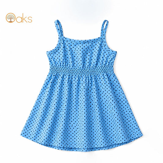 OAKS BLUE PLKA DOTTED STRAPPY DRESS