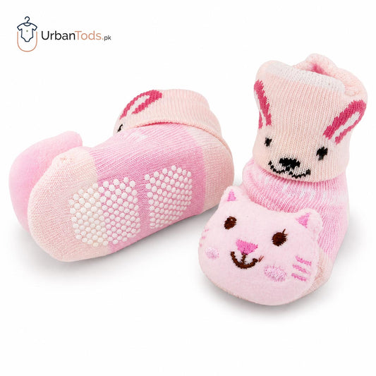 PINK PEONY KITTY ANTI SLIP BOOTIE SOCKS