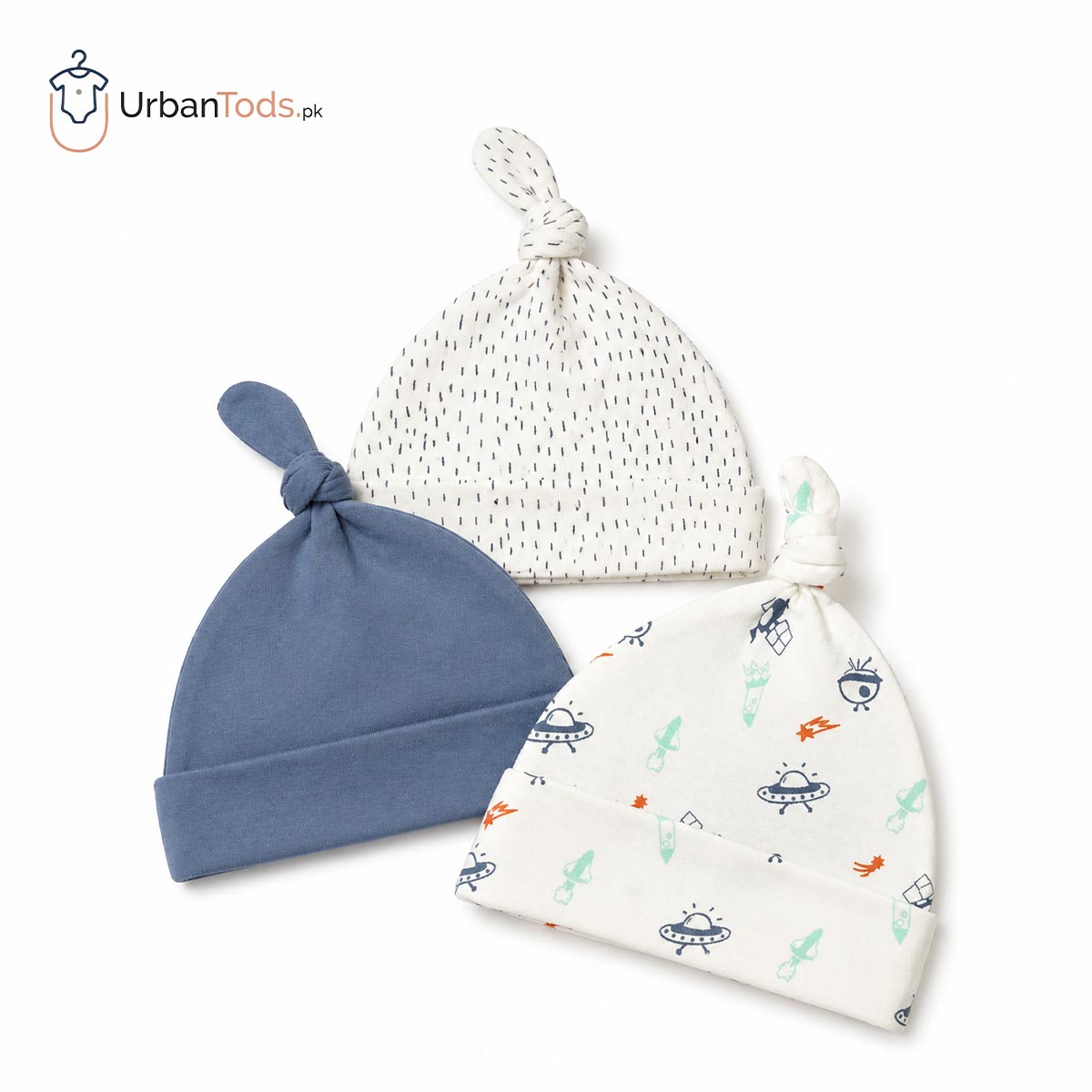 PREMIUM NEWBORN 3 PACK SPACE KNOT TOP BEANIE SET