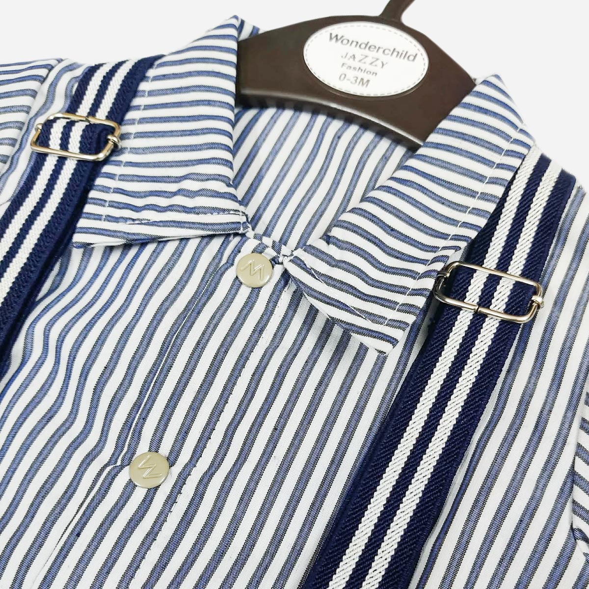 WONDERCHILD BLUE STRIPED ROMPER WITH FAUX SUSPENDERS