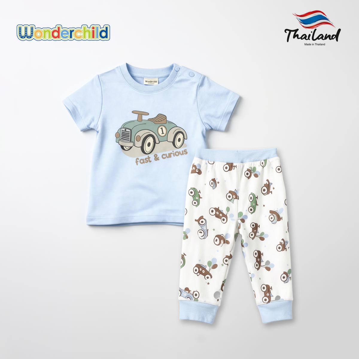 WONDERCHILD LIGHT BLUE FAST & CURIOUS T-SHIRT WITH TROUSER 2 PCS SET