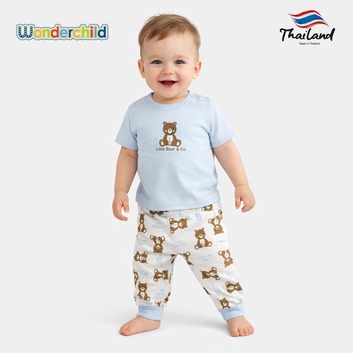 WONDERCHILD LIGHT BLUE LITTLE BEAR T-SHIRT WITH TROUSER 2 PIECES SET