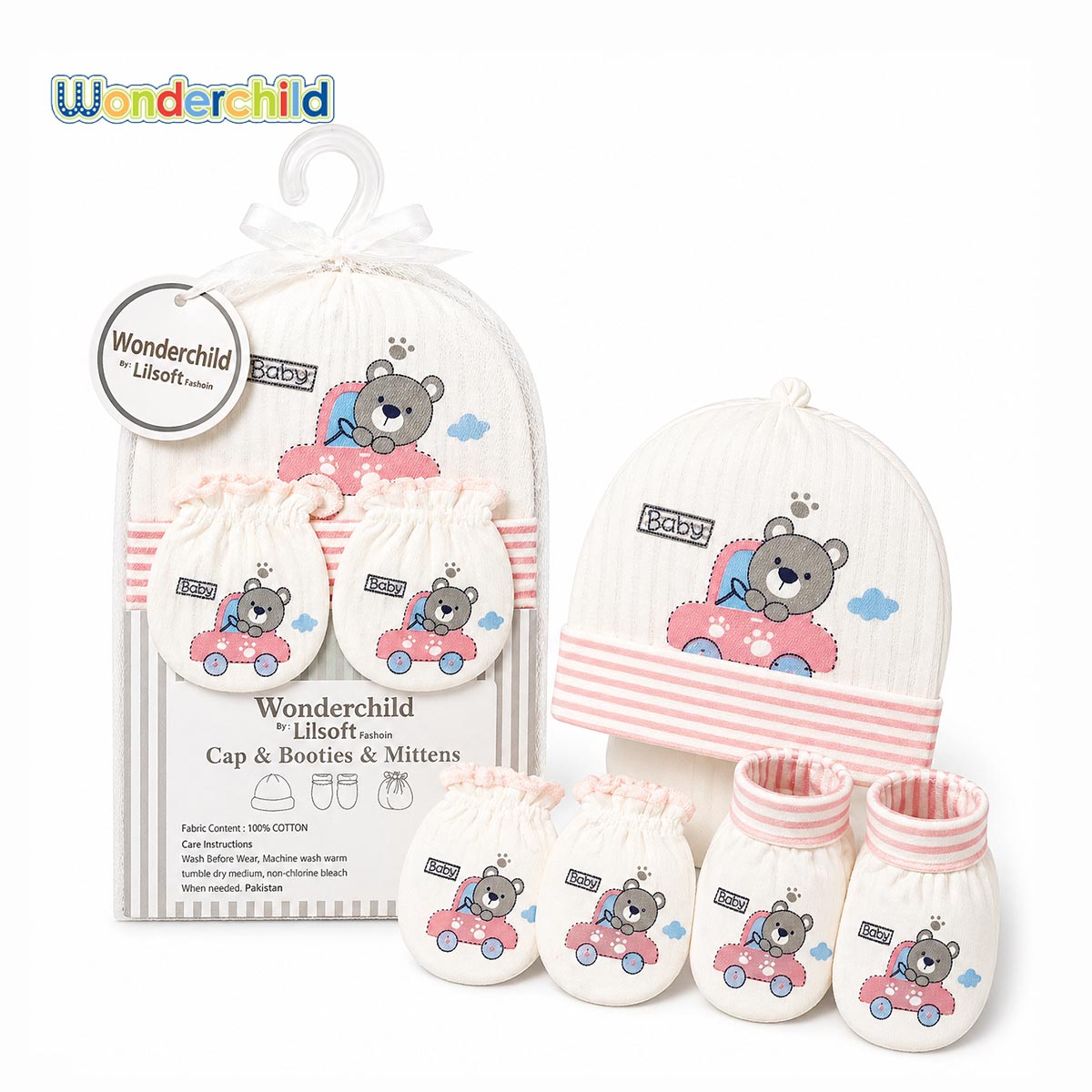 WONDERCHILD PINK BEAR ACCESSORY GIFT SET