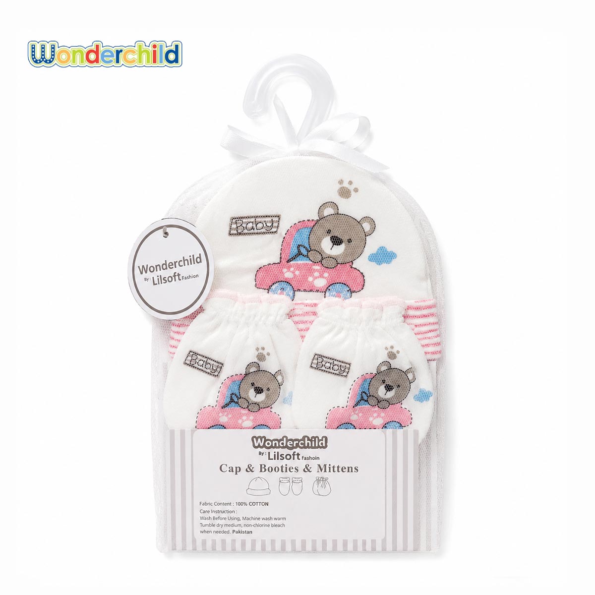 WONDERCHILD PINK BEAR ACCESSORY GIFT SET