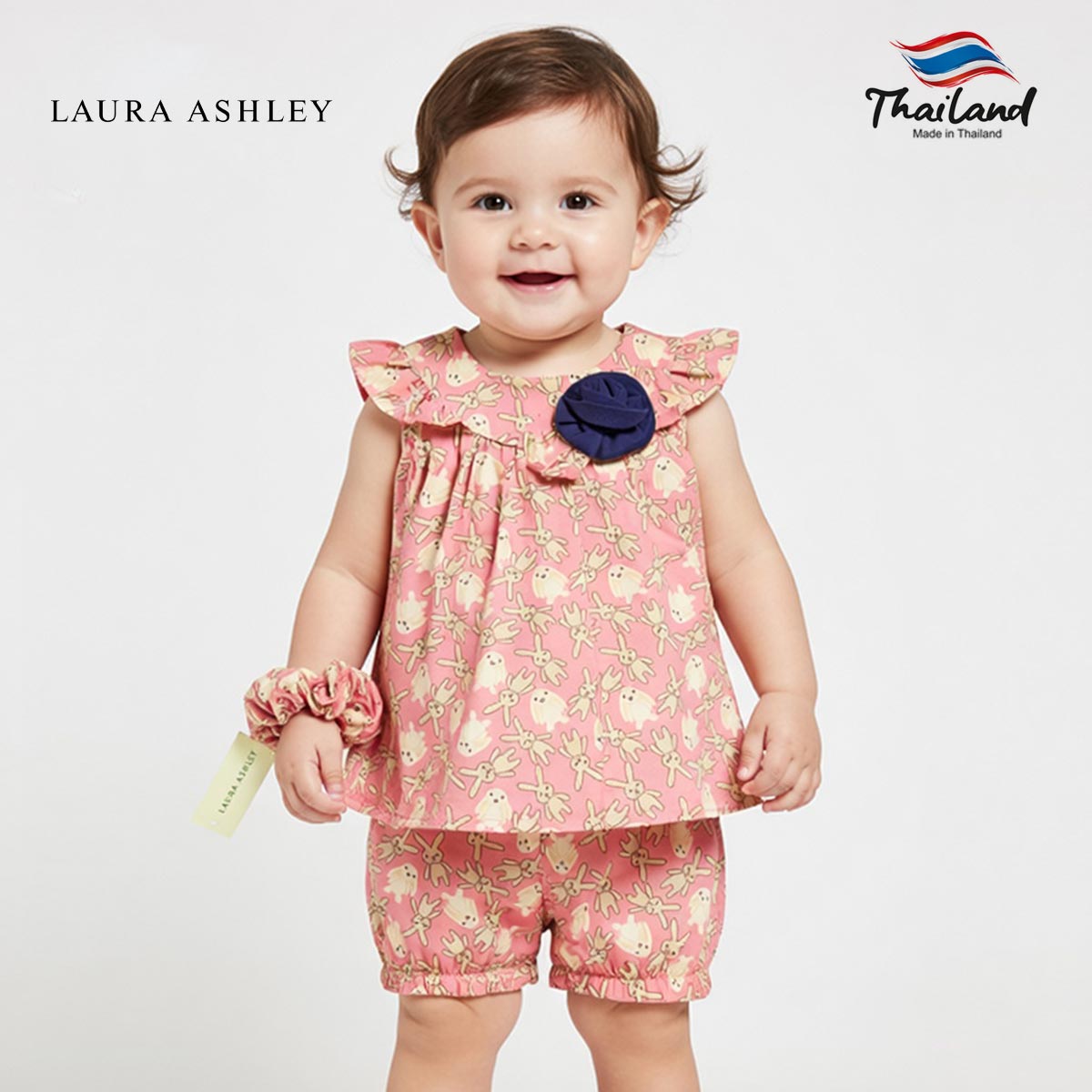 LAURA ASHLEY BUNNY PRINT BABY SET WITH HEADBAND