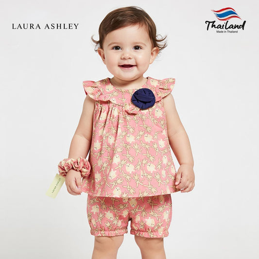 LAURA ASHLEY BUNNY PRINT BABY SET WITH HEADBAND
